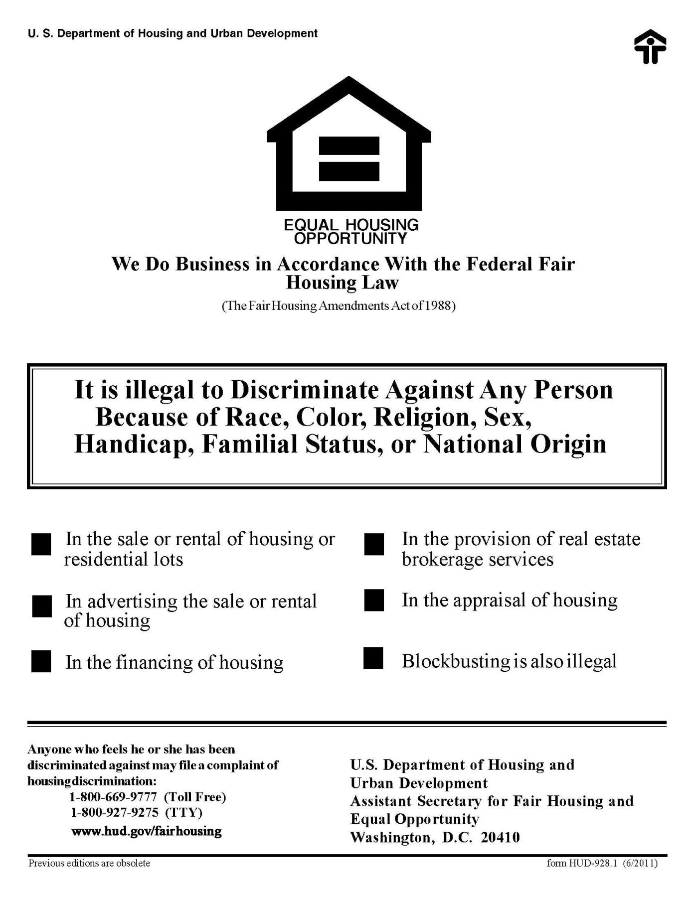 English poster for fair housing