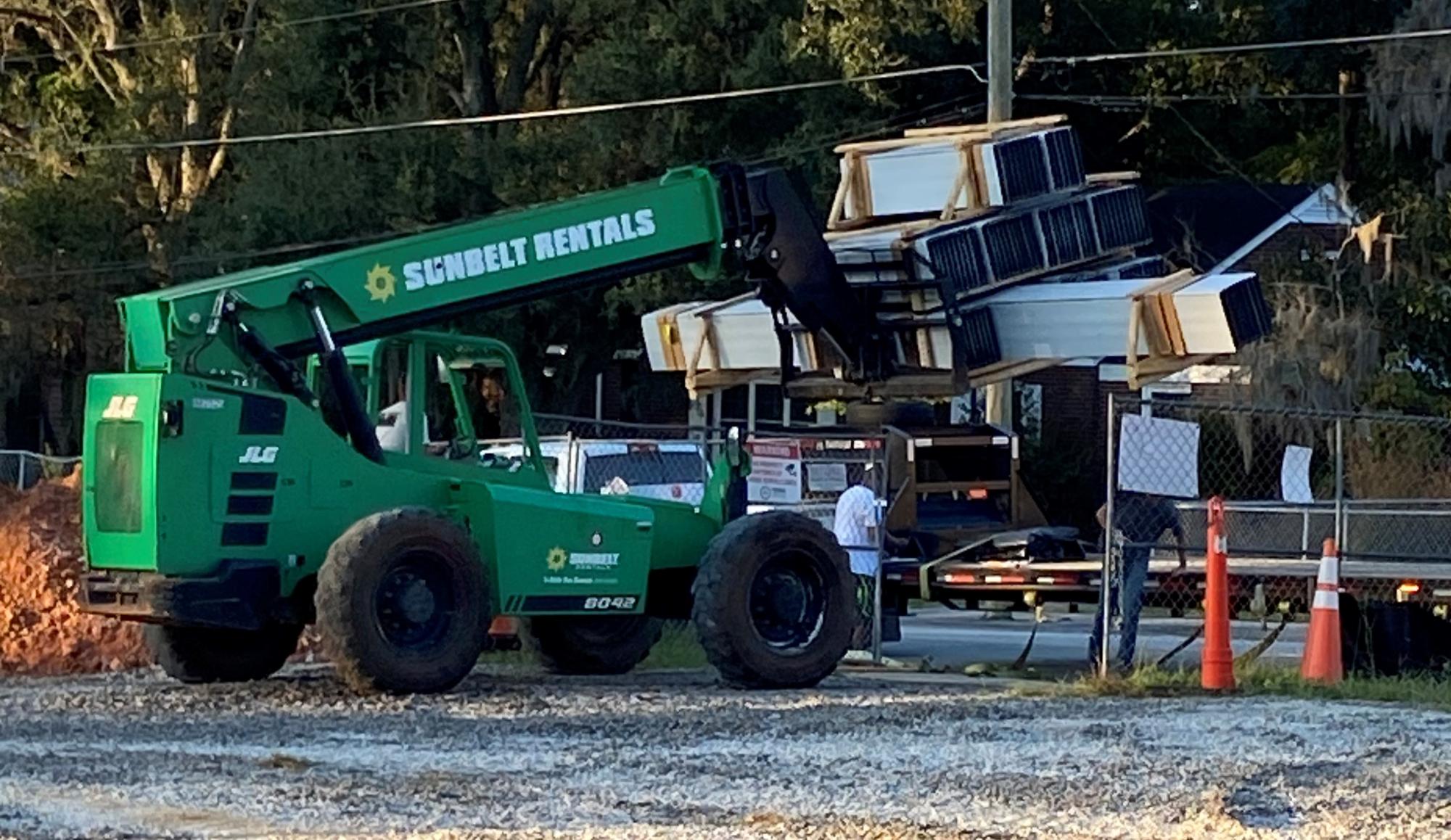 first load of the building delivered